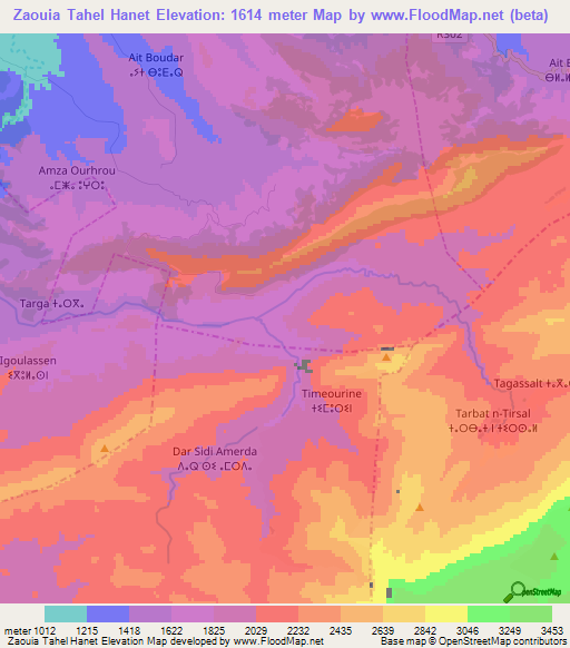 Zaouia Tahel Hanet,Morocco Elevation Map