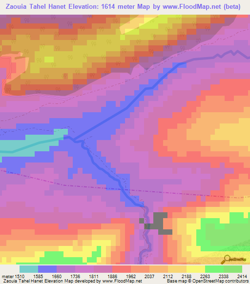 Zaouia Tahel Hanet,Morocco Elevation Map