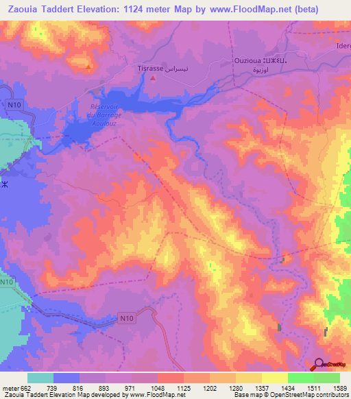 Zaouia Taddert,Morocco Elevation Map