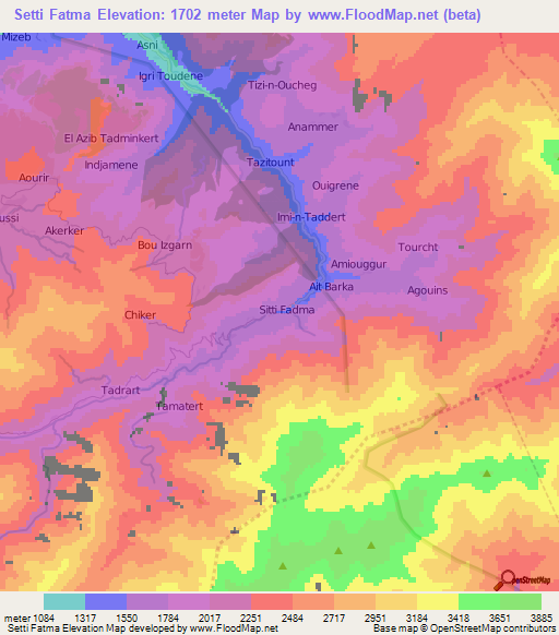 Setti Fatma,Morocco Elevation Map