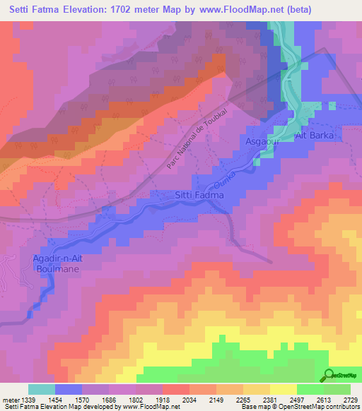 Setti Fatma,Morocco Elevation Map