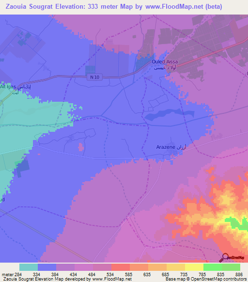 Zaouia Sougrat,Morocco Elevation Map