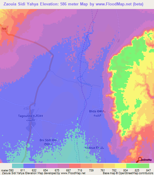 Zaouia Sidi Yahya,Morocco Elevation Map