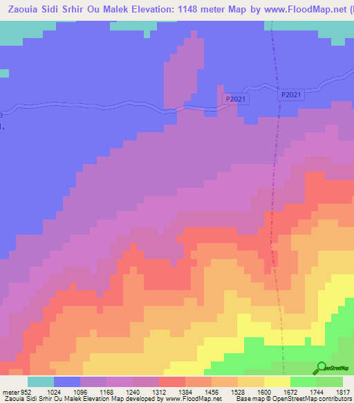 Zaouia Sidi Srhir Ou Malek,Morocco Elevation Map