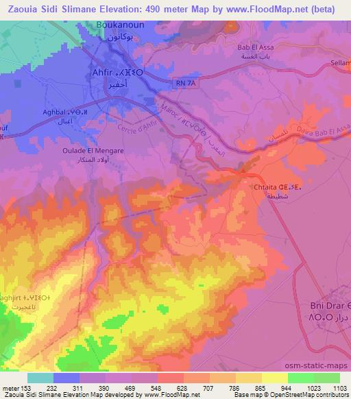 Zaouia Sidi Slimane,Morocco Elevation Map