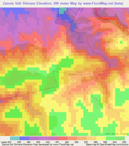 Zaouia Sidi Slimane,Morocco Elevation Map