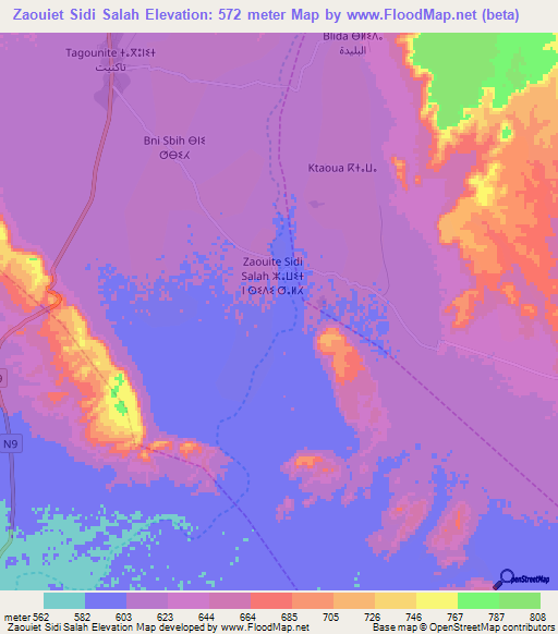 Zaouiet Sidi Salah,Morocco Elevation Map