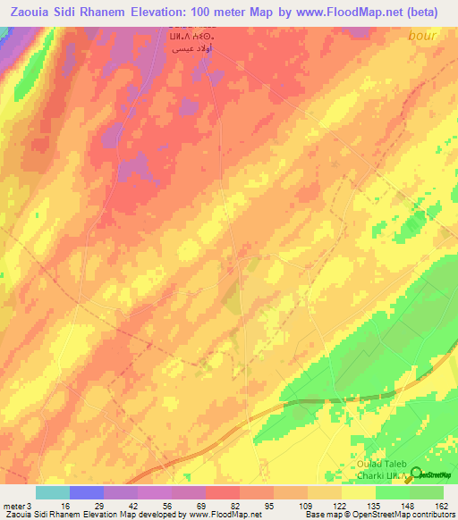 Zaouia Sidi Rhanem,Morocco Elevation Map