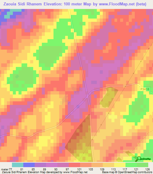 Zaouia Sidi Rhanem,Morocco Elevation Map