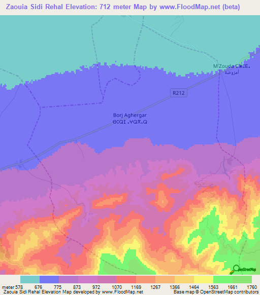 Zaouia Sidi Rehal,Morocco Elevation Map