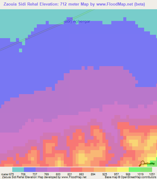 Zaouia Sidi Rehal,Morocco Elevation Map