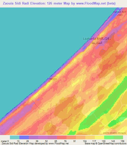 Zaouia Sidi Radi,Morocco Elevation Map