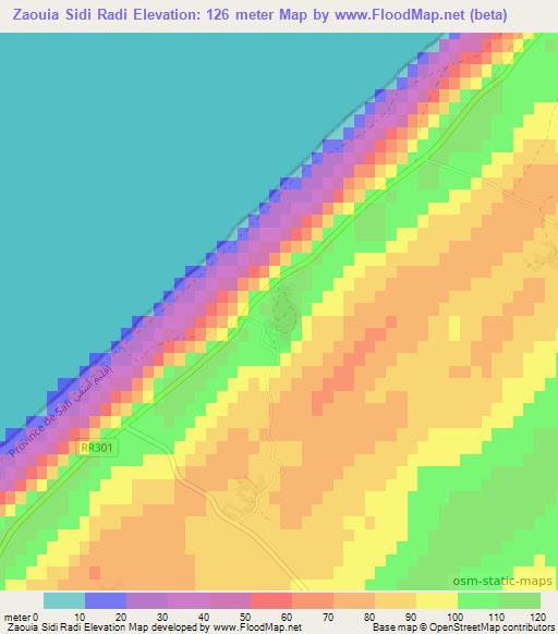 Zaouia Sidi Radi,Morocco Elevation Map