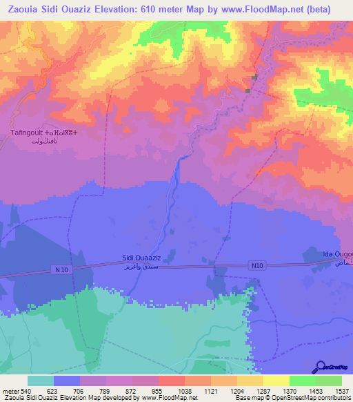 Zaouia Sidi Ouaziz,Morocco Elevation Map