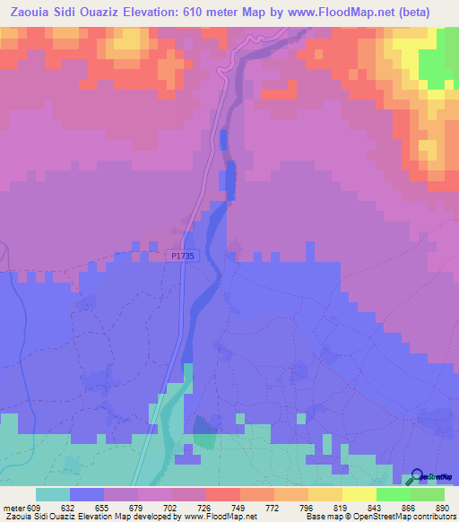 Zaouia Sidi Ouaziz,Morocco Elevation Map