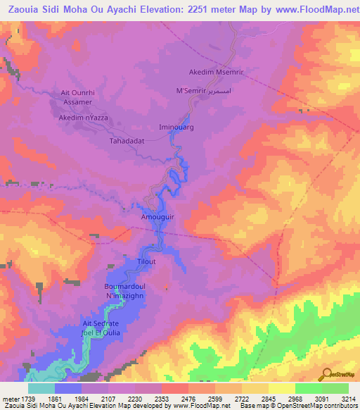 Zaouia Sidi Moha Ou Ayachi,Morocco Elevation Map