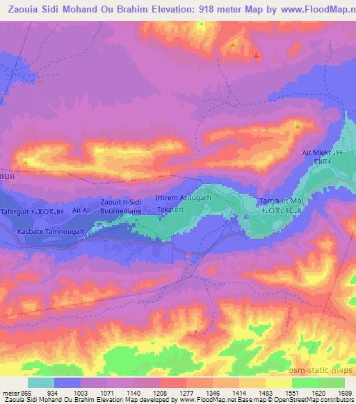 Zaouia Sidi Mohand Ou Brahim,Morocco Elevation Map