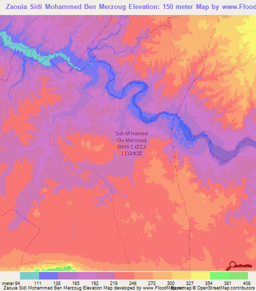 Zaouia Sidi Mohammed Ben Merzoug,Morocco Elevation Map