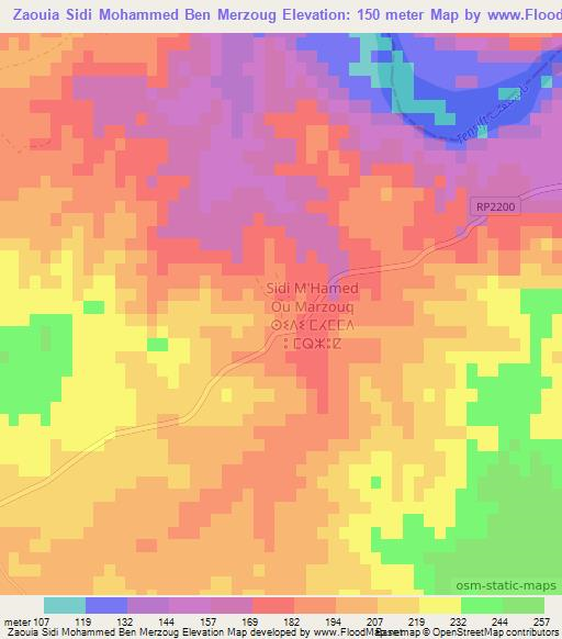 Zaouia Sidi Mohammed Ben Merzoug,Morocco Elevation Map