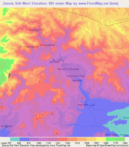 Zaouia Sidi Merri,Morocco Elevation Map