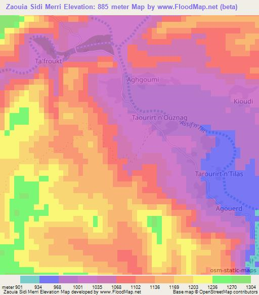 Zaouia Sidi Merri,Morocco Elevation Map