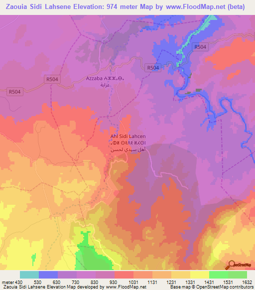 Zaouia Sidi Lahsene,Morocco Elevation Map