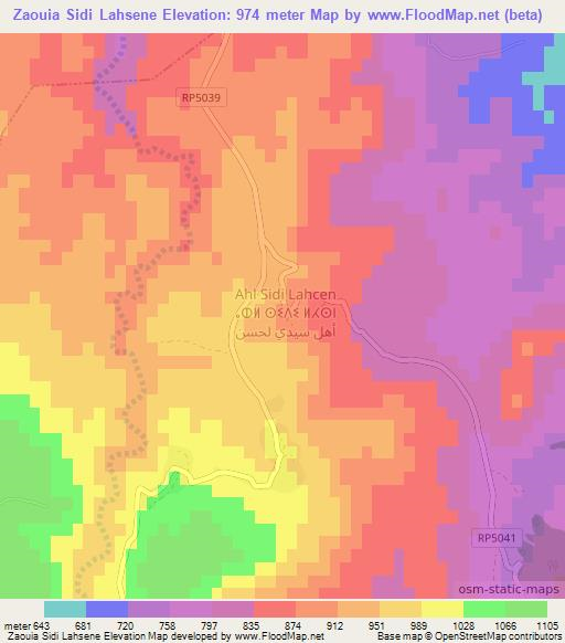 Zaouia Sidi Lahsene,Morocco Elevation Map
