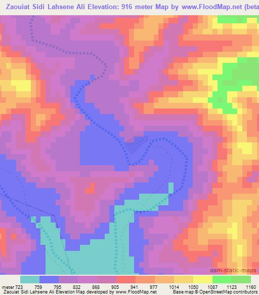 Zaouiat Sidi Lahsene Ali,Morocco Elevation Map