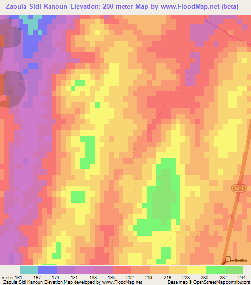 Zaouia Sidi Kanoun,Morocco Elevation Map