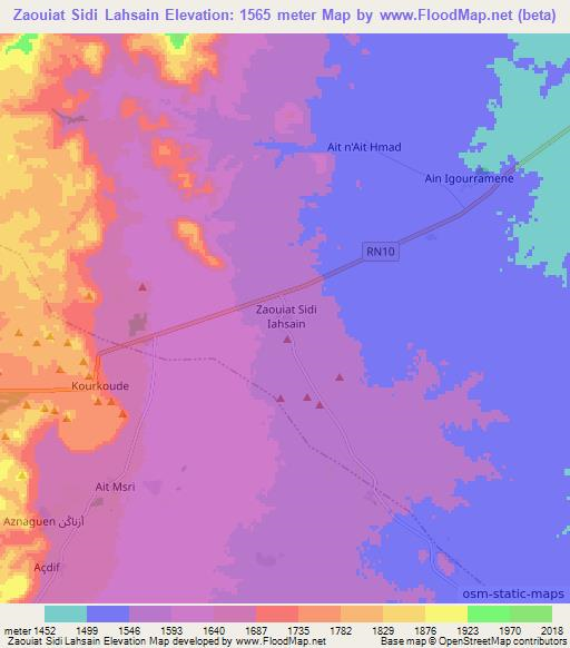 Zaouiat Sidi Lahsain,Morocco Elevation Map