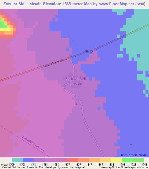 Zaouiat Sidi Lahsain,Morocco Elevation Map