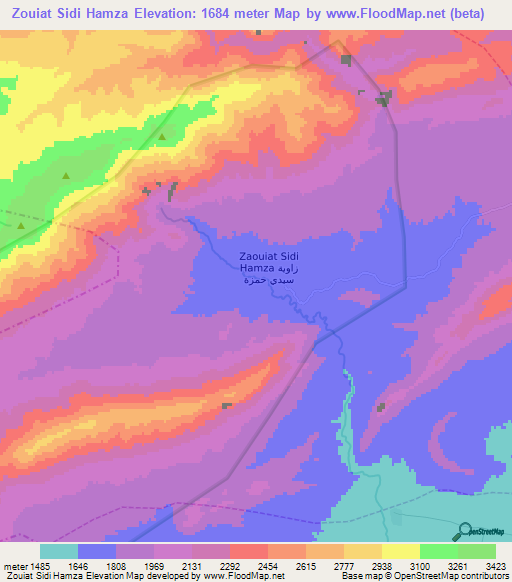 Zouiat Sidi Hamza,Morocco Elevation Map