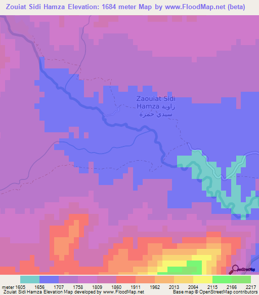 Zouiat Sidi Hamza,Morocco Elevation Map