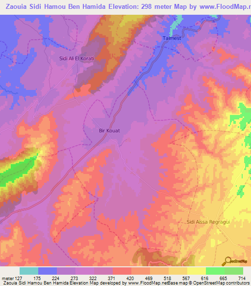 Zaouia Sidi Hamou Ben Hamida,Morocco Elevation Map