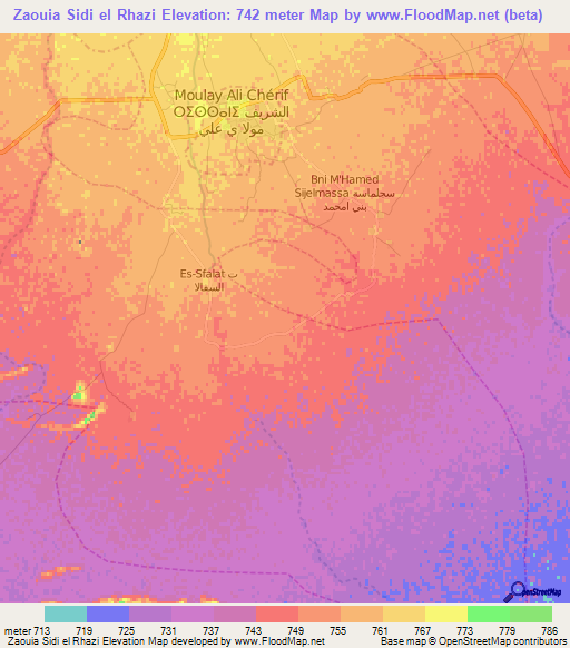 Zaouia Sidi el Rhazi,Morocco Elevation Map