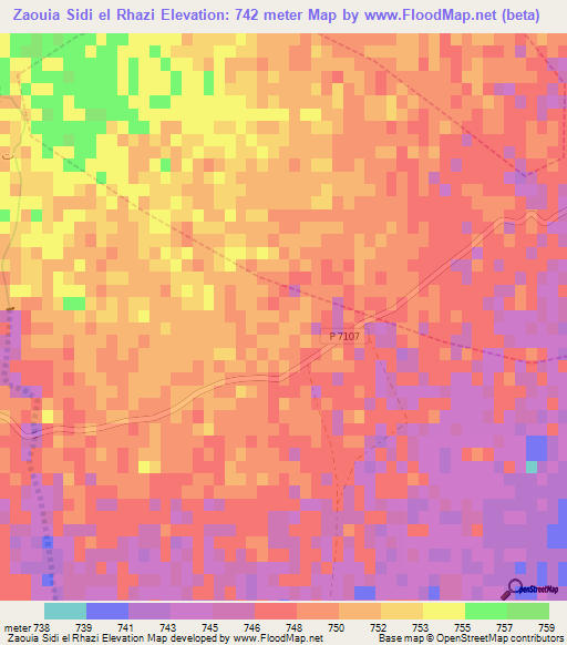 Zaouia Sidi el Rhazi,Morocco Elevation Map