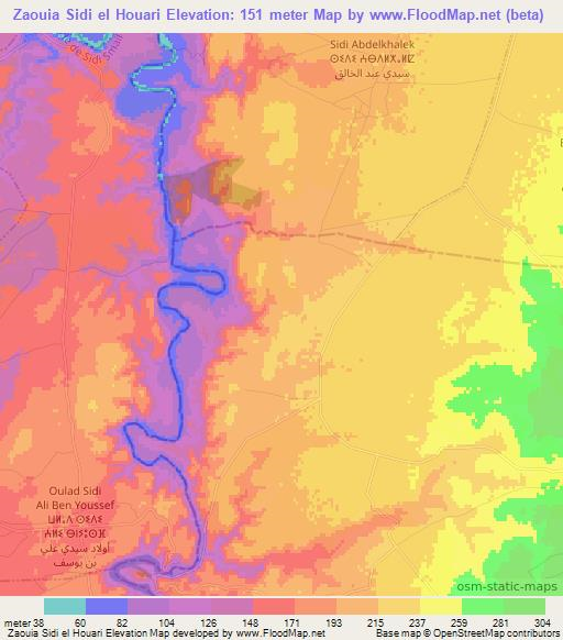 Zaouia Sidi el Houari,Morocco Elevation Map