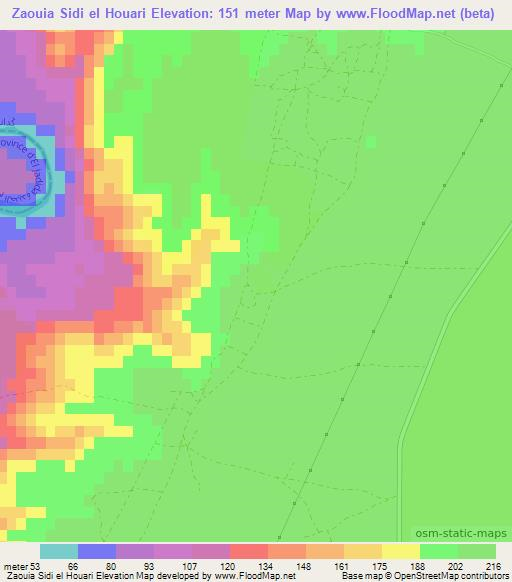 Zaouia Sidi el Houari,Morocco Elevation Map