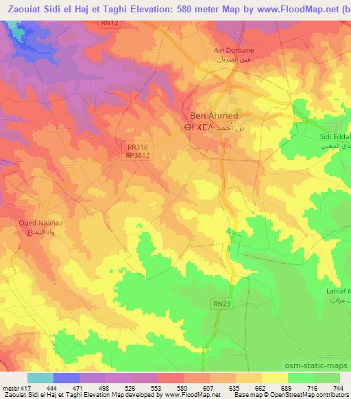 Zaouiat Sidi el Haj et Taghi,Morocco Elevation Map