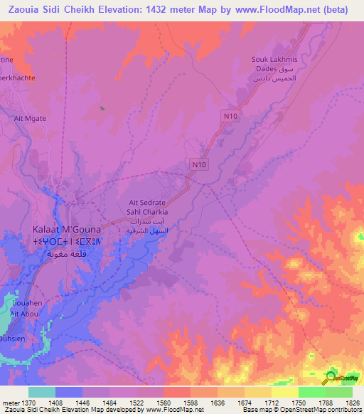 Zaouia Sidi Cheikh,Morocco Elevation Map