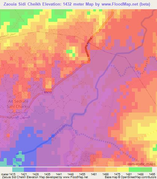 Zaouia Sidi Cheikh,Morocco Elevation Map