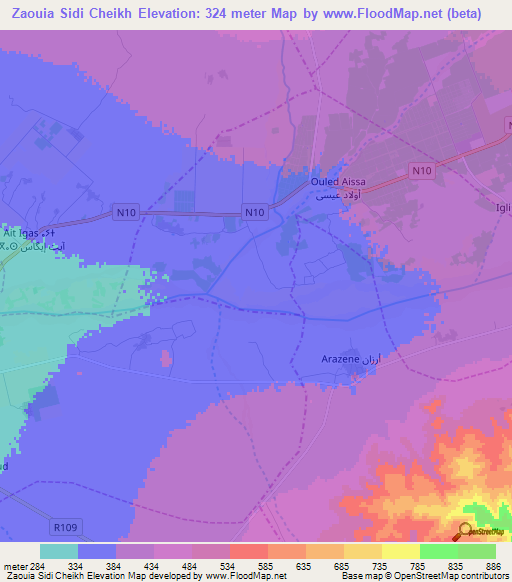 Zaouia Sidi Cheikh,Morocco Elevation Map