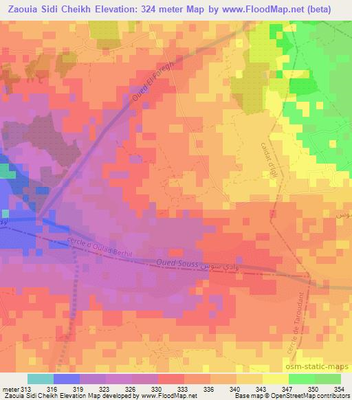 Zaouia Sidi Cheikh,Morocco Elevation Map