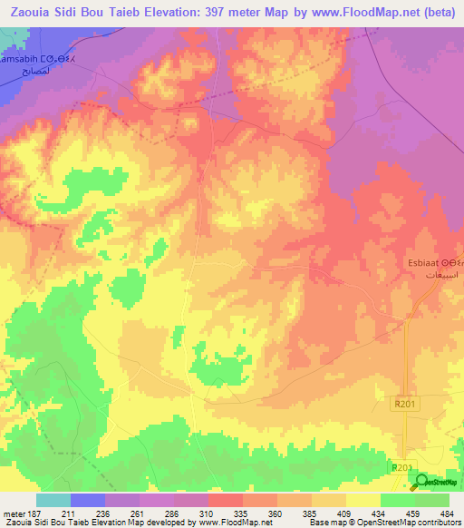 Zaouia Sidi Bou Taieb,Morocco Elevation Map