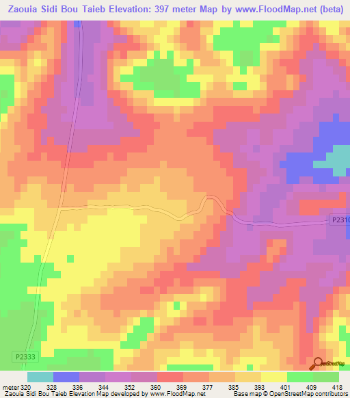 Zaouia Sidi Bou Taieb,Morocco Elevation Map