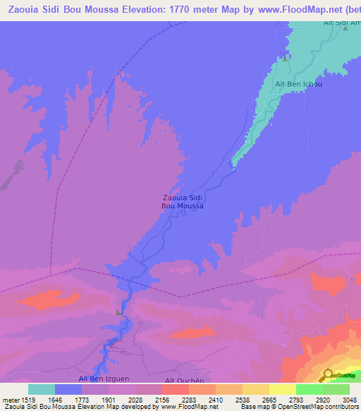 Zaouia Sidi Bou Moussa,Morocco Elevation Map