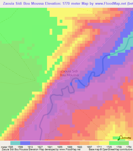 Zaouia Sidi Bou Moussa,Morocco Elevation Map