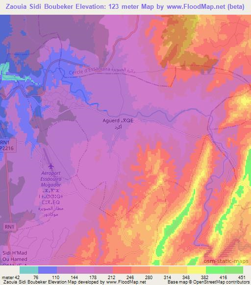 Zaouia Sidi Boubeker,Morocco Elevation Map