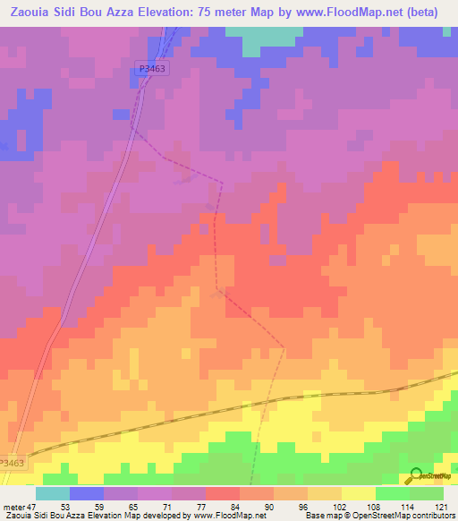 Zaouia Sidi Bou Azza,Morocco Elevation Map