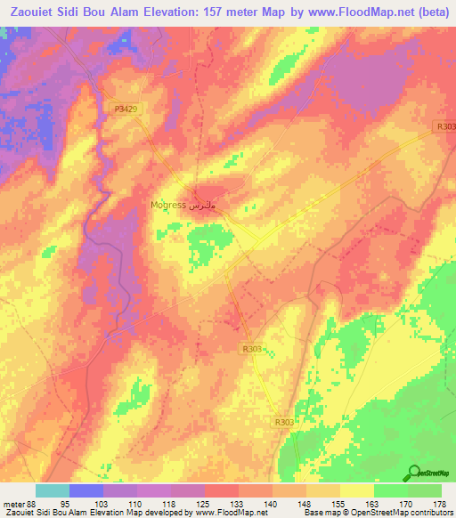 Zaouiet Sidi Bou Alam,Morocco Elevation Map